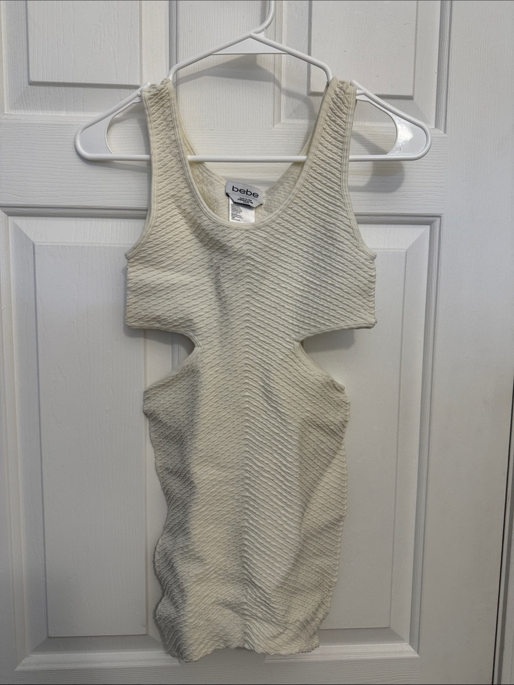 bebe Cream Textured Cutout Rib Tank Dress